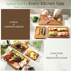 Astercook Deep-Carbonized Bamboo Cutting Boards for Kitchen with Wood Storage Stand, Reversible Charcuterie & Chopping Boards with Juice Grooves and Easy-Grip Handles, Knife-Friendly, Kitchen Gift
