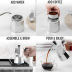Zulay Moka Pot Espresso Stovetop Coffee Maker - Leak-Proof, Aluminum, Easy to Clean, Heat Resistant Handle & Knob - for Authentic Cuban & Italian Style Espresso - Makes 9 Espresso Cups - Silver