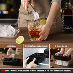 PHINOX Large Ice Cube Tray with Lid and Bin, Ice Trays for Freezer, 2 INCH Whiskey Ice Cubes Mold, 2*8 pcs Square Ice Cube Mold with Tong, Easy to Release, Large Ice Tray for Whiskey Cocktail Bourbon