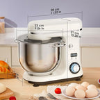 Biolomix Kitchen Electric Stand Mixer, 6 Speed Tilt Head Food Mixer with 6.5 QT Stainless Steel Bowl, Dough Hook, Flat Beater, Whisk and Anti Splash Cover, (6.5QT, White)
