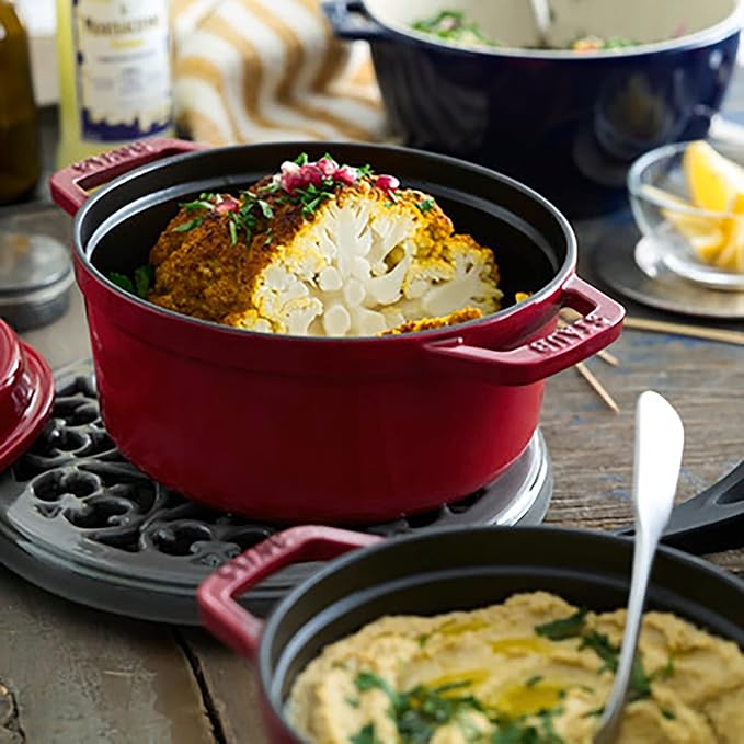 STAUB Cast Iron Round Cocotte, Dutch Oven, 2.75-quart, serves 2-3, Made in France, Cherry