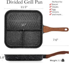 ESLITE LIFE 11 Inch Nonstick Divided Grill Pan for Indoor Cooking, Versatile 3-In-1 Induction Large Breakfast Pan for Stove Tops, PTFE & PFOA Free, Black