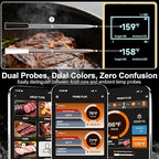 Niitawm Bamboo Dual Probe Wireless Meat Thermometer, Bluetooth Meat Thermometer Digital Wireless App, Long Range Temp Air Fryer Thermometer, Oven Thermometer, Food Grilling Accessories, Cooking Gifts