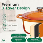 Chef Power Dutch Oven Pot with Lid 5QT, Enameled Cast Iron Dutch Oven for Bread Baking, Braising, Stews, Roasting, Oven Safe Dutch Ovens, Gradient Orange