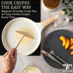 Moss & Stone 9.5-Inch Nonstick Crepe Pan with Spreader – Ceramic Dosa Tawa, Flat Skillet for Roti, Pancakes, Tortillas – Induction Compatible, Nonstick Pancake Pan for Stovetop Use, White