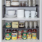 Expandable Shelf for Cabinet Organizer Adjustable and Stackable Spice Rack at Kitchen and Bathroom More, Counter Countertop Cupboard Organization Pantry Storage(LARGE/3PACKS/BLACK)