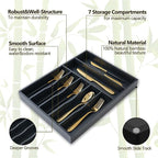 Silverware Organizer, 12.5 Inch Utensil Organizer Kitchen Drawer Organizer Bamboo Silverware Holder Cutlery Tray Organizer in Drawer Flatware Organizer Tray(7 slots, Black）