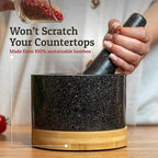 PriorityChef Heavy Duty Mortar and Pestle Set with Bamboo Base, 100% Natural Granite Stone Grinder, Guacamole Bowl and Masher, 1.5 Cups, Black
