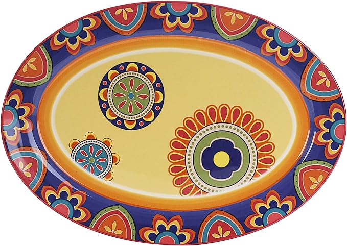 Bico Tunisian Ceramic 16 inch Oval Platter, Microwave & Dishwasher Safe