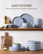 Famiware Annecy Plates and Bowls Sets, Service for 4 (16 Pieces), Dinnerware Sets with Pasta Bowls, Microwave and Dishwasher Safe Dishes Set, Chip and Scratch Resistant, Reactive Blue