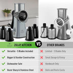 Zulay Kitchen Rotary Cheese Grater 5 Blade Cheese Shredder - Manual Hand Crank Cheese Grater With Reinforced Suction & 5 Interchangeable Drums - Easy to Use, Vegetable Chopper Round Mandoline Slicer