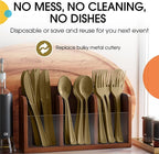 Party Solids Gold Plastic Silverware Heavy Duty 150 Pieces Gold Plastic Cutlery Sets, Utensil Sets, 50 Of Each Forks, Knives & Spoons Disposable Cutlery Set, Flatware Set For Party Supplies