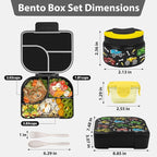 TinyPalsa Bento Box for Kids with 10oz Thermos, Durable Lunch Box with Leak Proof Insulated Food Jar, 3 Compartments with Portable Handle for Ages 3+, Dishwasher Safe, Ideal for School, Travel (Car)