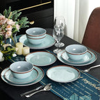Melamine Dinnerware Set for 4, 12Pcs Dinnerware Sets, Mint Blue Plates And Bowls Sets Morden Dish Set Dishwasher Safe BPA Free(Green)