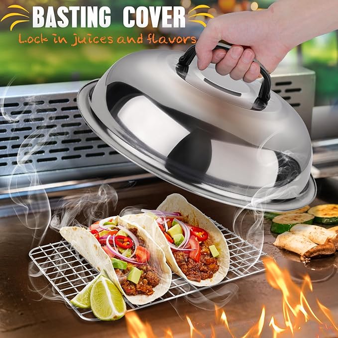 33PCS Griddle Accessories Kit for Blackstone, Flat Top Grill Accessories Tools with Cooling Rack, Melting Dome and Burger Press, Professional Hibachi Spatula Gift Set for Outdoor Teppanyaki BBQ