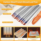 Baguette Bread Pan Set of 2, Silver Baguette Tray Perforated, Nonstick French Bread Baking Pan 3 Loaves, Oven Baking Gifts for Home Baker
