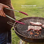 Premium Stainless Steel Food Tongs, 9-Inch & 12-Inch Wine Red Silicone BPA Free Non-Stick BBQ Cooking Grilling Locking Kitchen Tong