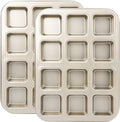 Beasea Brownie Pan with Dividers, 2 Set Gold All Edges Square Cupcake Brownie Pans 12 Mini Cavity Non Stick Baking Carbon Steel Bread Mold Small Edge 3x4 Individual Cutter Sheet Tray for Cake Oven