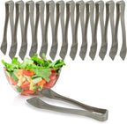 PARTY BARGAINS 8.5 Inches Plastic Serving Tongs, 12 Pack, Premium Quality & Heavy-Duty Silver Plastic Tongs for BBQ, Salads, Grilling, Buffets, & Kitchen
