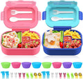 Bento Box Kid Adult Lunch Box 2 Pack, Leakproof Bento Lunch Container 4 Compartment Bento-Style Lunchbox with Utensil Set, On-the-Go Meal and Snack Packing for School, Work, Picnic