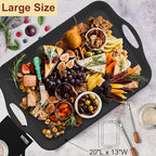 20" x 13" Large Serving Platters for Turkey, Cookie, Cupcakes, Gift Ready Melamine Serving Tray with Handles for Party Entertaining, Raised Dots & Matt Finish, Set of 2, Black