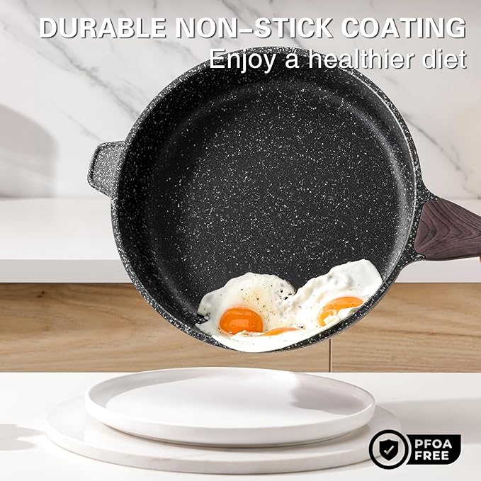 Kordisen Nonstick Deep Frying Pan with Lid, 10 Inch Non Stick Skillet, Saute Pan for Cooking, Healthy Induction Cookware, PFOA Free
