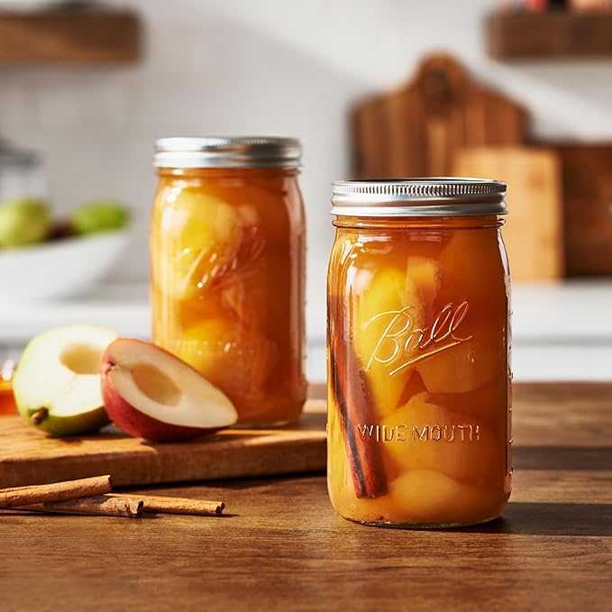 Ball Wide Mouth Clear Glass Canning Quart 32 Oz Mason Jars with Lids, 12 Pack