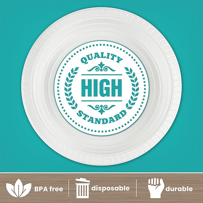 PLASTICPRO 6'' inch Round Plastic Plates Microwaveable, Disposable, White, Dinnerware 800 Count