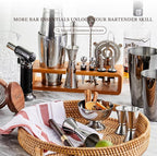 KITESSENSU Cocktail Shaker Set Bartender Kit with Stand | Bar Set Drink Mixer Set with All Essential Accessory Tools: Martini Shaker, Jigger, Strainer, Mixer Spoon, Muddler, Liquor Pourers |Silver