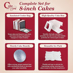 Cakebon Cake Box and Boards, 8-Inch Round Silver Smooth Edges 1/2- Inch Thick Drums with Insulated Bag and Ice Pack – Cake Transport Set, Cooler for Cake Delivery and Transport (1pc Each, 4pcs Total)