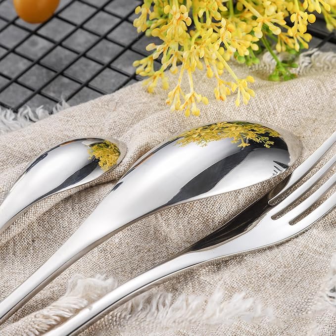 Lemeya 20-Piece Silverware Set for 4,Heavy Duty 18/10 Stainless Steel Cutlery Set with Forged Stand Knife,Modern Flatware Utensils Set,Forks Spoons and Knives Set,Mirror Polished,Dishwasher Safe