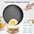 Non Stick Frying Pans, 12 inch Nonstick Skillet with Lid made of Stainless Steel with Honeycomb for Cookware Breakfast Egg- Induction Ceramic Gas Cooktop and Oven Safe Frying pan.
