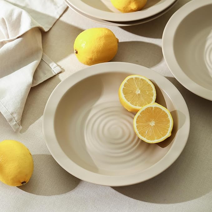 Stone Lain Orbit 24-Piece Dinnerware Set Stoneware, Plates and Bowls Set, Pasta Bowls, Microwave and Dishwasher Safe, Dish Set for 8, Beige