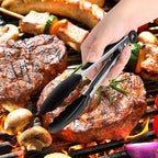 2 Pack Black Premium Stainless Steel Heat Resistant Kitchen Tongs for cooking,set of 9" and 12",Non Scratch Silicone cooking Tong Tip for Cooking Pans,Strong Grip BBQ tongs for Grabbing Hot Food