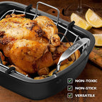 Roasting Pan, 17 Inch x 13 Inch Roaster with Removable Rack, Nonstick Roaster Pan for Roasting Turkey, Meat & Vegetables (Silver)