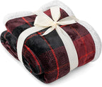 PAVILIA Red Plaid Sherpa Throw Blanket for Couch, Plush Flannel Fleece, Soft Fuzzy Cabin for Sofa Bed, Warm Cozy Winter Gift, 50x60