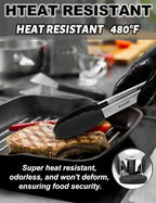 Anaeat Non-Stick Silicone Locking Tong Set of 3 - Stainless Steel 7", 9", 12" Kitchen Food Tongs with Non-Slip Silicone Tips and Grip for Cooking, Baking and BBQ - Heat Resistant up to 480°F (Black)