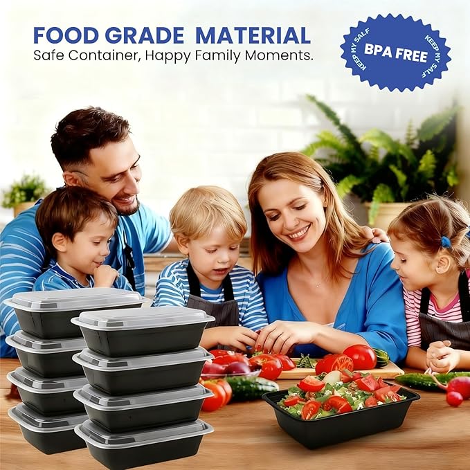 32oz 15 Pack Meal Prep Containers Reusable BPA-Free, Disposable Food Storage Containers with Lids, Bento Box Leakproof To Go Food Containers, Microwave Freezer Dishwasher Safe