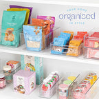 Plastic Food Storage 4 Pack Clear Container Bin with Handles for Organizing Kitchen, Pantry, Fridge, Freezer, Pantry,Bathroom. Stackable. 10"x4"3"