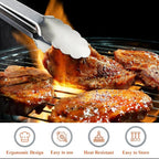 Tongs for Cooking, 9-Inch Stainless Steel Kitchen Tongs, Locking Metal Food Tongs with Silicone Non-Slip Grip, Kitchen Utensils Tongs for Food, Salad and Outdoor BBQ (Set of 4)