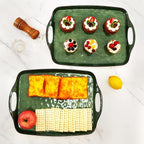 TP Serving Trays with Handles, 19 Inch Large Rectangular Melamine Serving Platter Set of 2, Retro Green