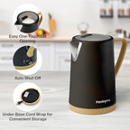 PantryPro 1.7L 1500W Rapid-Boil Electric Kettle - Stainless Steel Interior - Auto Shut-Off, Boil-Dry Protection, LED Indicator, Wide Opening - Black