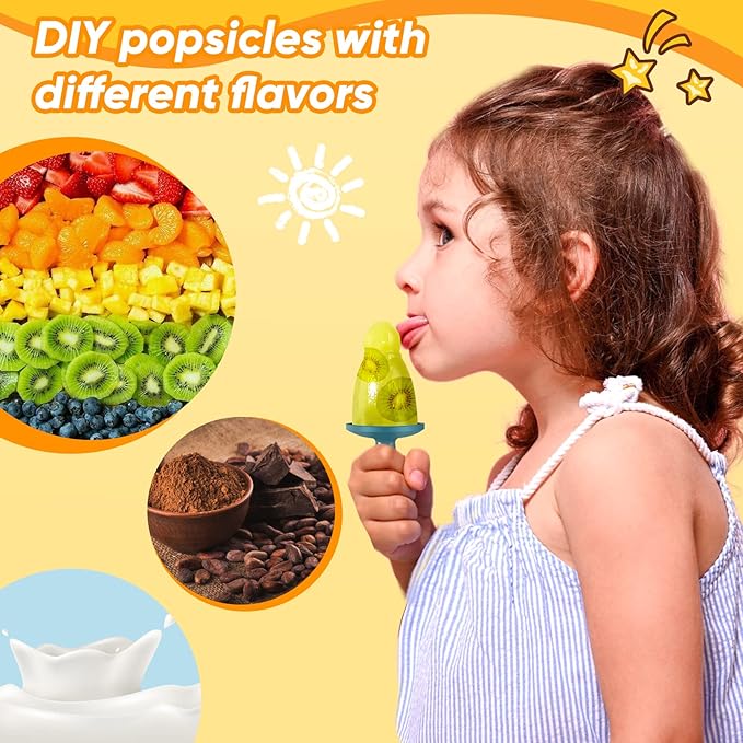 Popsicle Mold Set 4 Pieces Homemade Silicone Popsicle Maker Easy Release Ice Cream Molds Reusable DIY Pop Molds (Blue, WinterWonder Pops)