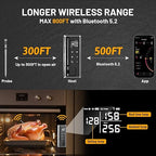 Wireless Meat Thermometer with Smart Timer & APP Control, 800ft Bluetooth Grill Food Thermometer - 0.19In-Ultra Thin Probe, ±0.5℉ Accuracy, Digital Backlit Screen for BBQ, Oven, Smoker, Kitchen