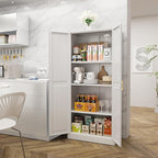 60" Tall Kitchen Pantry Storage Cabinet with Doors and 3 Shelves, Metal Storage Cabinets, White Kitchen Cupboard with Gold Handles, Utility Large Food Cabinet for Pantry, Living Room, Dining