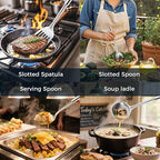 18/0 Stainless Steel Kitchen Cooking Utensil Set, Ergonomic Handle, Dishwasher Safe, Slotted Spoon, Ladle, Turner, Serving Spoon for Housewarming Daily Use Commercial, Pack of 4