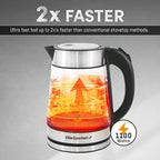 Elite Gourmet EKT602X Glass Electric Tea Kettle Hot Water Heater Boiler BPA-Free with Blue LED Interior, Fast Boil and Auto Shut-Off, Strix Controller, 1.7L, Stainless Steel