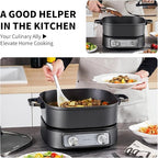 Electric Skillet 6-Quart Hot Pot Nonstick - PFOA-Free Ceramic Coating Pot, 1600W, Timer & 3 Power Settings for Steak, Egg, Ramen
