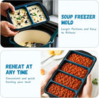 Silicone Freezer Tray With Lid, 8 Large 1 Cup Soup Freezer Molds, Soup Freezer Container for Meal Prepping, Large Ice Cube Tray， Perfect for Storing Leftovers, Sauces, Lasagna, 2-Pack