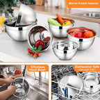 LIANYU Mixing Bowls with Visible Lid Sets of 6, Stainless Steel Metal Salad Nesting Bowls, Large & Small 7, 3.5, 2.5, 2, 1.5, 1QT Size For Kitchen, Baking, Storage, Food Prepping, Serving, Multi-Color